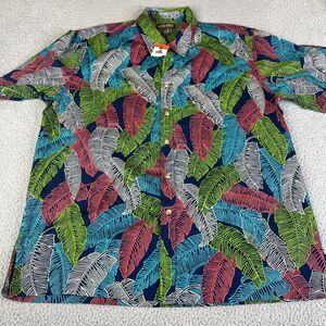 Cooke Street Shirt Mens XXL Green Blue Palm Leaf Short Sleeve Pocket Hawaiian